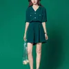 Womenturn Down Collar Summer Solid Red Green Pocket Rompers Jumpsuit Short Sleeve J0120 210514