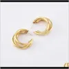 & Hie Earrings Jewelry Drop Delivery 2021 Earring Hoop Stud Steel Material Three Tube Together Contact Circle Gold Sier Color Plated For Wome