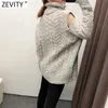 Zevity Women Fashion Turtleneck Collar Off Shoulder Design Casual Knitting sweter Lady z długim rękawem eleganckie swetry topy S488 210603
