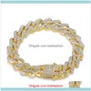 Gliederkette, Schmuck, 14 mm, 7/8 Zoll, Hiphop-Gold-Sier-Armband mit simuliertem Diamant, Iced Out Miami Curb, kubanische Armbänder, Drop-Lieferung 2021, Tfghx