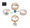 4 teile/satz Mode Türkis Diamant Evil Eye Fingerringe Mit Seitlichen Steinen Frauen Mädchen Schmuck Ring Set