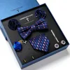 Bow Slipsar Partihandel Classic Bröllop Nuvarande Tie Pocket Squares Manschettknapp Set Slips Box Dräkt Tillbehör Män Röda St. Valentinsdag