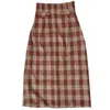 Plus Size High Waist Long Wool Plaid Skirt For Women Red Warm Wool Elegant Office Lady Vintage Skirt Autumn Winter Maxi Skirts 210619