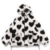 Veste d'impression de coeur Femmes pour la Saint-Valentin Hiver Fermeture à glissière à capuche Flanelle Parka Harajuku Lambswool Sherpa Streetwear Couple Manteau 210914