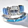 Bröllopsringar Design Oval CZ Ring Set för kvinnor Blue Imitation Opal Cocktail Party Fashion Jewelry Dropship Size 5103027069