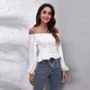 T-shirt femme bandeau devant dos élastique lanterne 1 cou taille haut court manches longues chemise en mousseline de soie