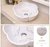 Blumenförmiges, weißes, handgefertigtes Porzellan-Porzellan im Europa-Stil. Kunstwaschbecken, Aufsatzwaschbecken aus Keramik, Badezimmerwaschbecken