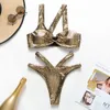 In-X Sexy Golden Bikinis 2020 Mujer Shiny Swimsuit Samica Snake Bikini Zestaw Nieregularnych Stroje Kąpielowe Kobiety Kąpiel Kostium Kostium kąpielowy X0522