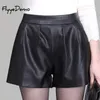 5xL PU Kvalitet Bredt ben Faux Läder Hög midja för kvinnor Spring Loose Shorts Plus Size 210323