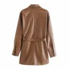 Урожай женщина PU Shashes рубашка куртка мода дамы осень коричневый отловка воротник верхняя одежда женский повседневная длинные пальто 210515