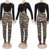 Duas peças definir mulheres sólidas camisetas Suspender calças leggings leopardo camuflagem impressão roupas de prática atacado dropshipping y0625