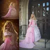 Pink Ombre Sleeping Beauty Princess Medieval Prom Fantasy Gown Plus Size Długi Rękaw Aplikacja Lace-Up Gorset Suknia wieczorowa