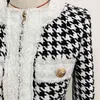 HIGH STREET est Fall Winter Designer Jacket Women's Zip Houndstooth Fringed Tweed Coat 210521