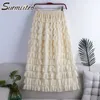SURMIITRO Fashoin Summer Long Tulle Skirt Women Korean Style Elegant High Waist Aesthetic Maxi Pleated Tiered Skirt Female 210712