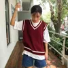 Outono Plus Size Sem Mangas Colete Coreano Casual Mulheres Malha Striped Sweater Colete KZ212 211120