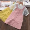 Girls Princess Clothes Set Summer Kids Baby Sequins T-shirt och Suspender Dress Outfits Barn Casual Passits 2-6Y 210429