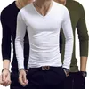 T-shirt à manches longues et col rond pour homme, haut et bas de couleur unie, slim coréen, col en V, printemps et automne, 2632