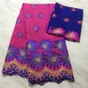 5Yards/pc Royal Blue Embroidery African Cotton Fabric Match 2Yards Net Lace For Blouse Set PL13000