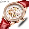 SUNKTA Luxus Marke Mode Damen Mechanische Automatische Selbst Wind Saphir Uhr Frauen eleget designer kristall uhren 210517