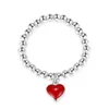 TrustDavis Réel 925 Sterling Sterling Beads Sweet Coeur Rouge Bagues élastiques pour femmes Partie de mariage S925 Bijoux DA1376 x0715