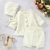 Bahar Sonbahar Bebek Bebek Kız Saf Renk Hırka Coat + Pantolon + Şapka Giyim Setleri Çocuklar Suit Kız Örgü Giysileri 210521