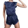 Sexig Lace Pijamas Kvinnor Solida Onesie Splicing Satin Sleepwear Backless Hollow Out Playsuit Bow Onesie Pyjamas Romper Q0706