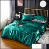 Bedding Sets Supplies Home Textiles & Garden Luxury Satin Silk Duvet Er Flat Fitted Sheet Twin Fl Queen King Size 4Pcs/6Pcs Linen Set Black