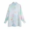 Kobiety Lato Moda Moda Dye Bluzki Topy Koszule Za Luźny Z Długim Rękawem Satin Turn-Down Kołnierz Kobiet Street Top Smock Blusas 210513