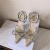 Scarpe eleganti da donna Tacchi firmati Donna Festa di nozze Tacchi alti Sandali con doppio fiocco con strass lucidi