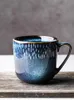 Tazze Tazza nordica retrò Lusso blu in ceramica creativa per coppia con manico Colazione domestica Bottiglia d'acqua per caffè al latte CC60MKB