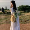 甘いフランス人のパーティーのための韓国の夏の白いo-ネックのドレス韓国の夏の女性14148 210508