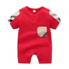 2021 Summer Baby Boys Girls Short Sleeve Rompers Infant Cotton Plaid Jumpsuits Toddler Breathable Onesies Kids Clothes