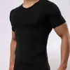 Мужские футболки моды мода эластичные футболки мужчины с коротким рукавом стройная подходит сплошной цветной рубашку для мужских мужских повседневных фитнес-футболок 2022