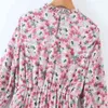 Décontracté femme rose imprimé a-ligne en mousseline de soie longue robe printemps mode dames robes drapées femme douce vacances 210515