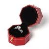 Vintage Red Octagonal Gold Trim Contrast Ring Box For Girl Women smycken tillbehör