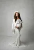 Vestidos de maternidad blanca para fotos de fotos elegantes mujeres embarazadas Larga Maternidad Ropa Fotografía Vestido de embarazo Maxi con capa Q0713