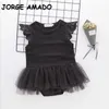 Zomer baby meisjes bodysuits kant mouwloze romper tutu wit zwart geboren meisje kleding E2345 210610