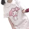 ハラジュクカイイ漫画半袖Tシャツの女の子ピンクトップ緩い薄い夏の服のための女性ティーシャツかわいいプルオーバー210623