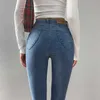 Womengaga Alto cintura Pêssego Slim Calças de Jeans Love Bolso Zíper Elastic Tights Lápis Calças Sexy Women KV2B 210603