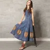 Denim Dress Women Summer Sleeveless Vintage Embroidery Maxi es Fashion Loose XL Jeans Vestido Feminina LR165 210531