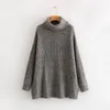 Hiver Turtleneck Pull Sweater Femmes Pulls à manches longues Casual gris noir femmes coréennes 210521