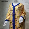 Elegante etnische lint maxi jurk voor vrouwen Marokkaanse Kaftan Dubai Turkije Moslim lange mouw Abaya Arabisch Jalabiat Herfst Nieuwe 210320