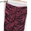 Romantic Floral Rose Draped Mini Skirt Women Back Zipper High Waist Sexy Fashion Summer Pencil Jupe Femme 210430