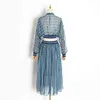 Imprimer robe creuse pour femmes col montant à manches longues taille haute une ligne robes femme printemps mode 210520