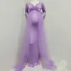 Summer Maternity Tulle Long Dresses Baby Shower Cotton Stretchy Pregnancy Pography with Cape Train 210726