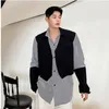 IDEEFB Koreański Streetwear Moda męska Odzież Fałszywy Dwa Kawałki Dorywczo Pasek Koszula Wiosna Kontrakt Kolor Patchwork Topy 210524