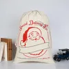 US Stock Christmas Santa Sacks Canvas Cotton Bags Stora Ekologiska Tunga Dragskjorta Presentväskor Personifierad Festival Party Juldekoration