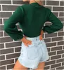 Jesień Z Długim Rękawem Solidne Krótkie Koszulki Casual O Neck Bodycon Sexy Clubwear Crop Tops Damskie Chude Basic Sweters Tshirts 210522