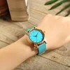 Orologi in legno per gli amanti della moda semplici e unici Orologi da donna in legno per uomo Orologio da polso blu in pelle di mucca Relogio Masculino Orologi da polso a goccia