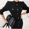 Runway Spring Small Fragrance Knitting Women Eleagnt Single-breasted Office Lady Long Sleeve Sweater Dress 210515